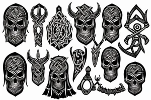 Magic ancient Viking with skull tattoo idea