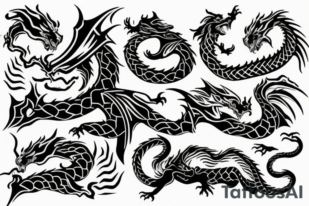 dragon wolf castle tattoo idea