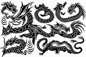 dragon wolf castle tattoo idea