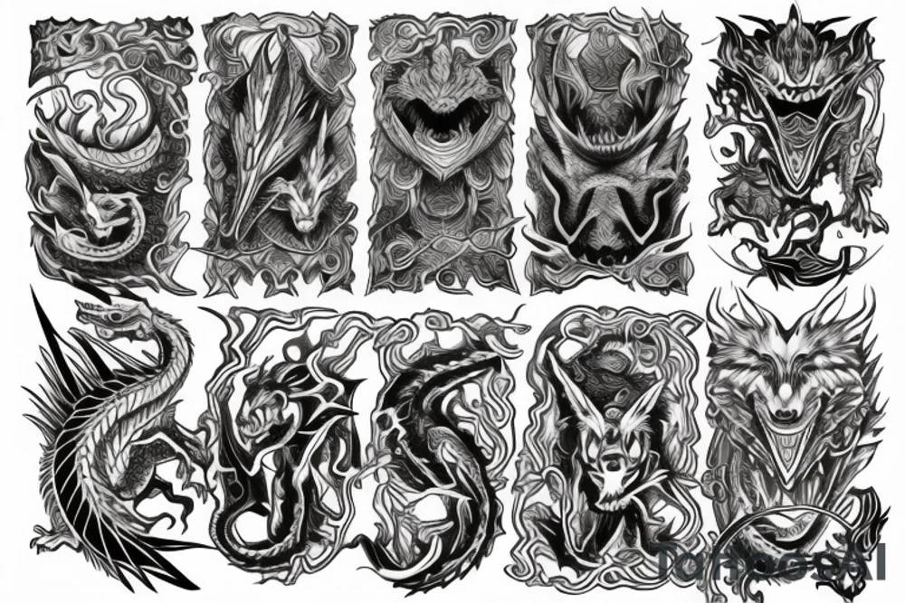 dragon wolf castle tattoo idea