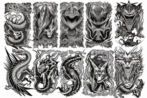 dragon wolf castle tattoo idea