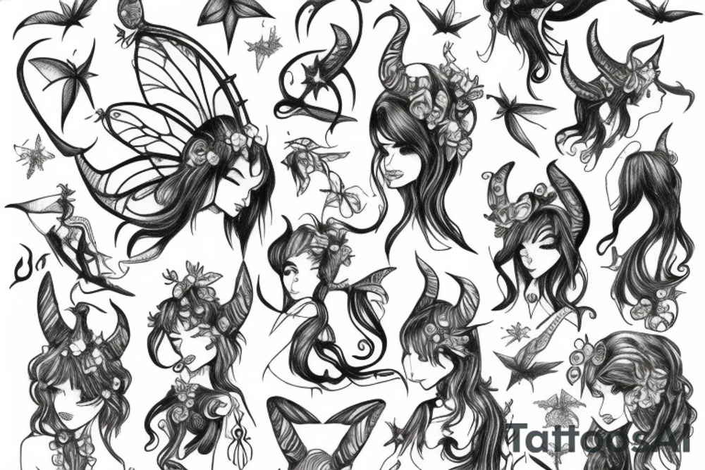 fairy with horns tattoo idea