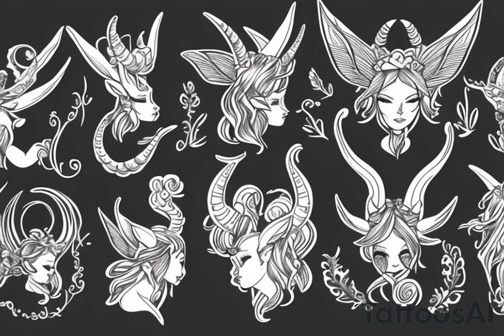fairy with capricorn horns tattoo idea