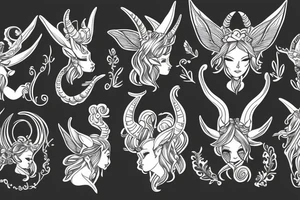 fairy with capricorn horns tattoo idea