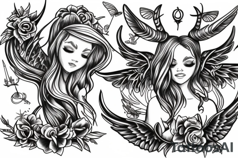 fairy with capricorn horns and wings tattoo idea