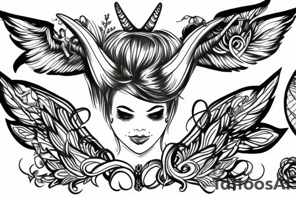fairy with capricorn horns and wings tattoo idea
