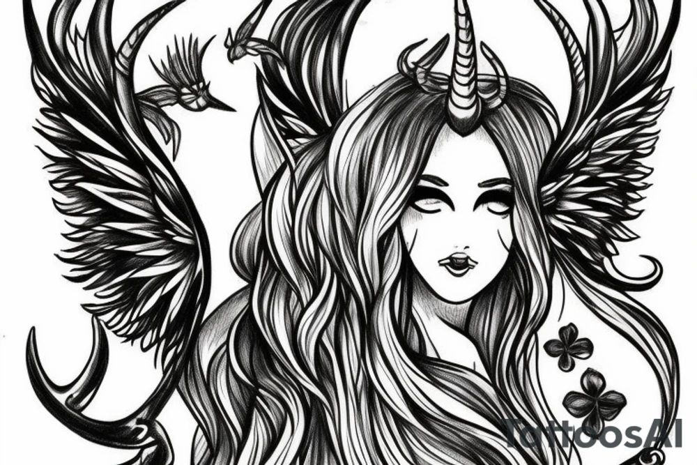 fairy with capricorn horns and wings tattoo idea