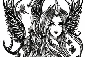 fairy with capricorn horns and wings tattoo idea