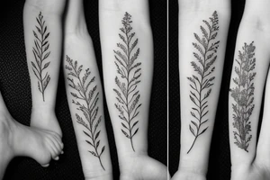 delicate fineline botanical tattoo of leaves branch with thyme flowers tattoo idea