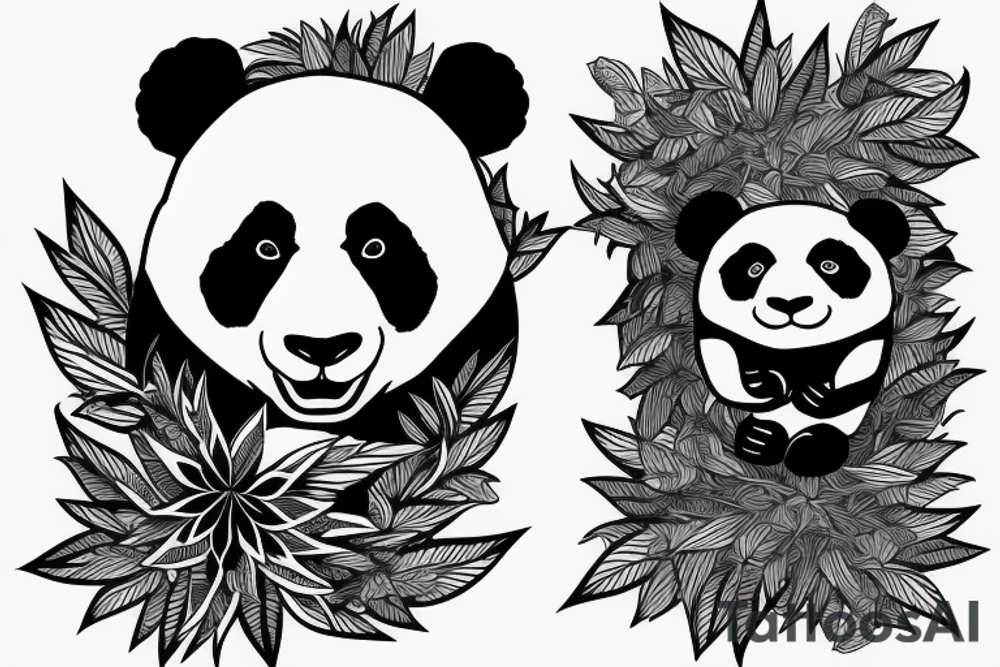 angry panda with a pretty lady and weed tattoo idea