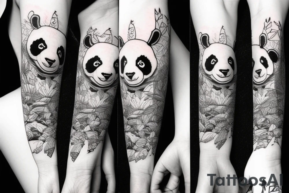 angry panda with a pretty lady and weed tattoo idea