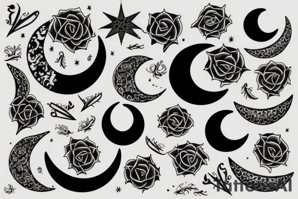 Crescent moon with thorn theme tattoo idea
