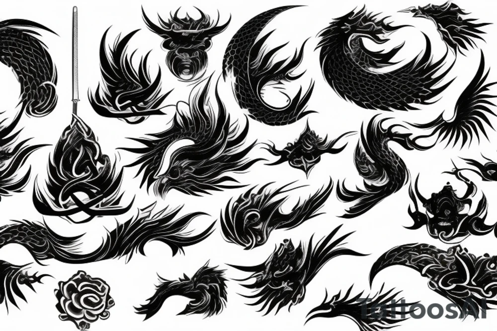 Japanese themed flames with sword tattoo idea