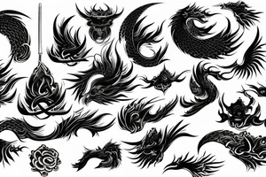 Japanese themed flames with sword tattoo idea