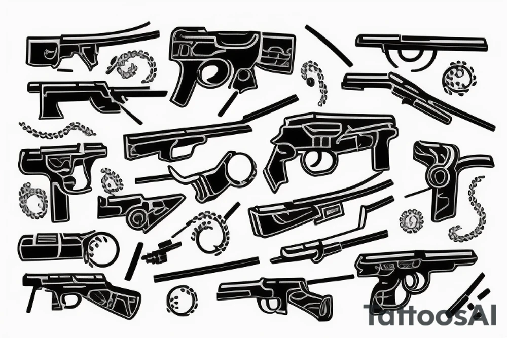Japanese themed gun with fire tattoo idea