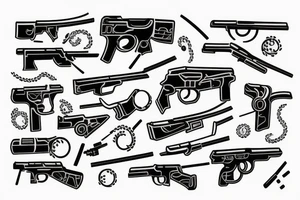 Japanese themed gun with fire tattoo idea