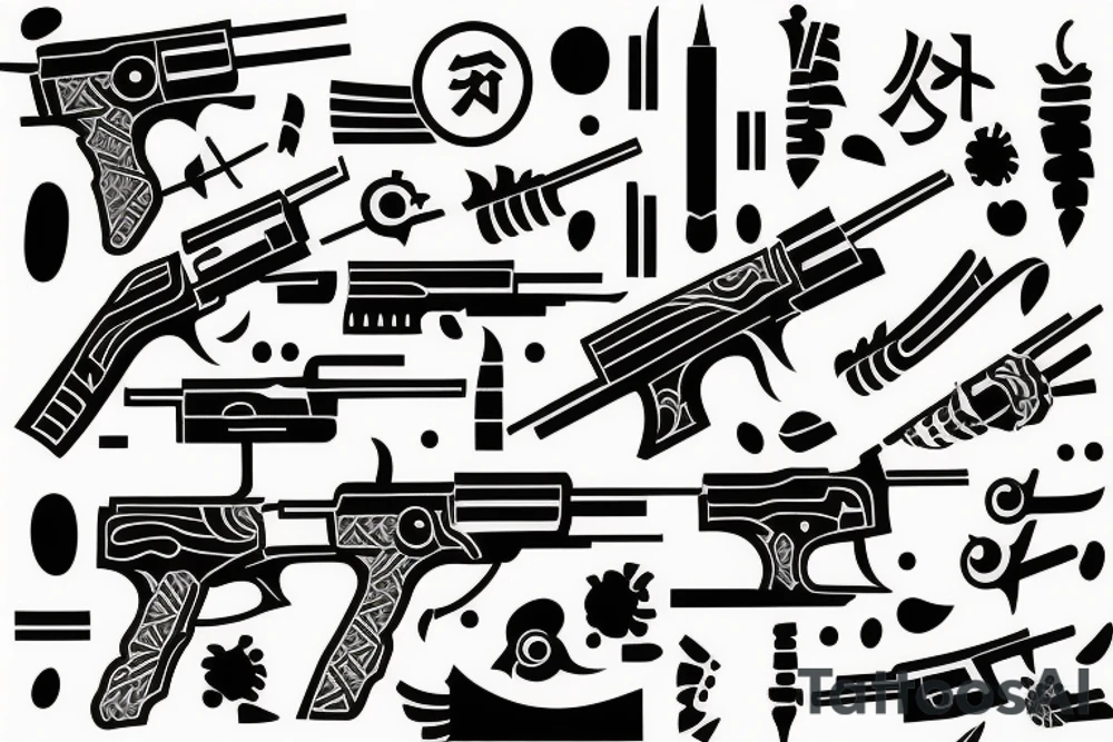 Japanese themed gun with fire tattoo idea
