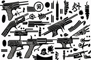 Japanese themed gun with fire tattoo idea