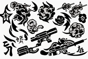 Japanese themed gun with fire tattoo idea
