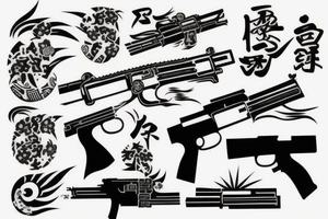 Japanese themed gun with fire tattoo idea