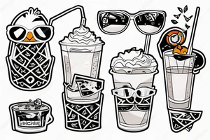 penguin with sunglasses drinking a milkshake tattoo idea