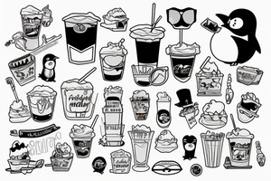penguin with sunglasses drinking a milkshake tattoo idea