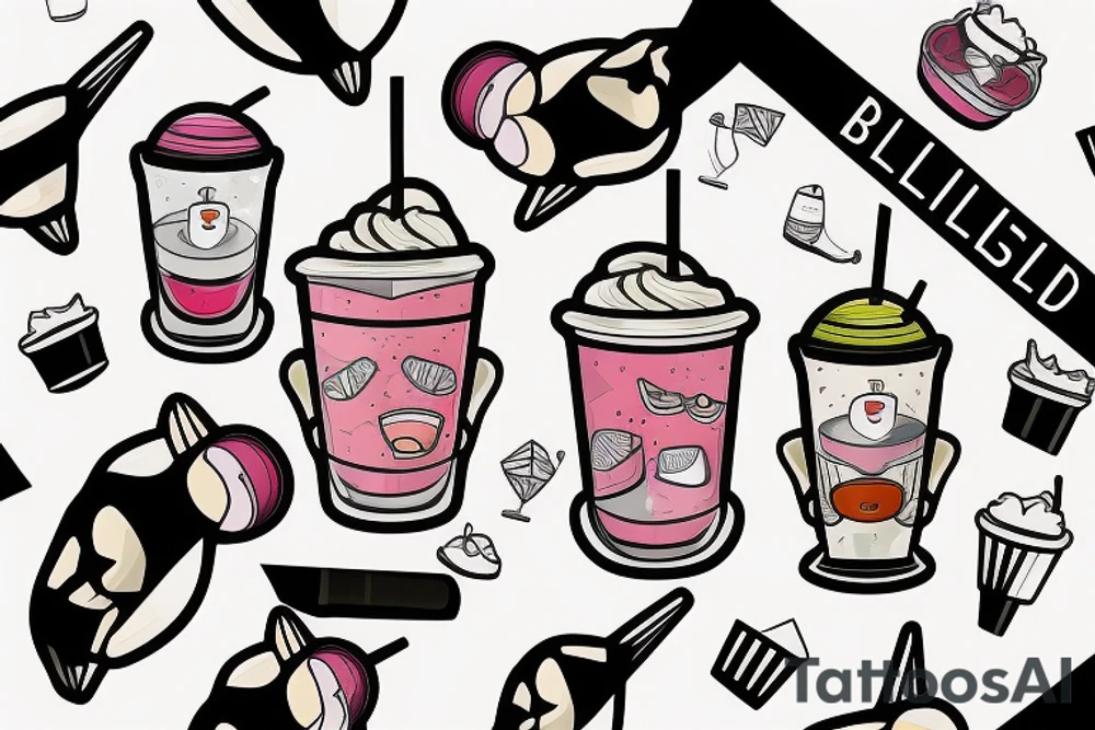 penguin with sunglasses drinking a milkshake tattoo idea