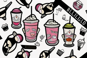 penguin with sunglasses drinking a milkshake tattoo idea