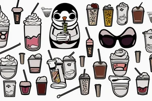 penguin with sunglasses drinking a milkshake tattoo idea