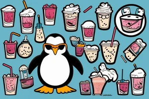 penguin with sunglasses drinking a milkshake tattoo idea