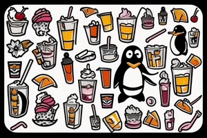 penguin with sunglasses drinking a milkshake tattoo idea