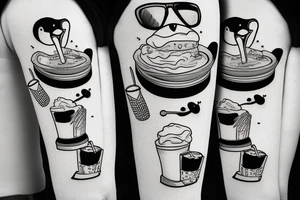 penguin with sunglasses drinking a milkshake tattoo idea