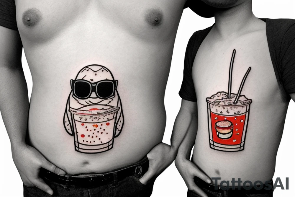 penguin with sunglasses drinking a milkshake tattoo idea