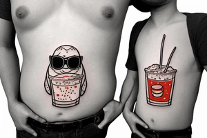 penguin with sunglasses drinking a milkshake tattoo idea