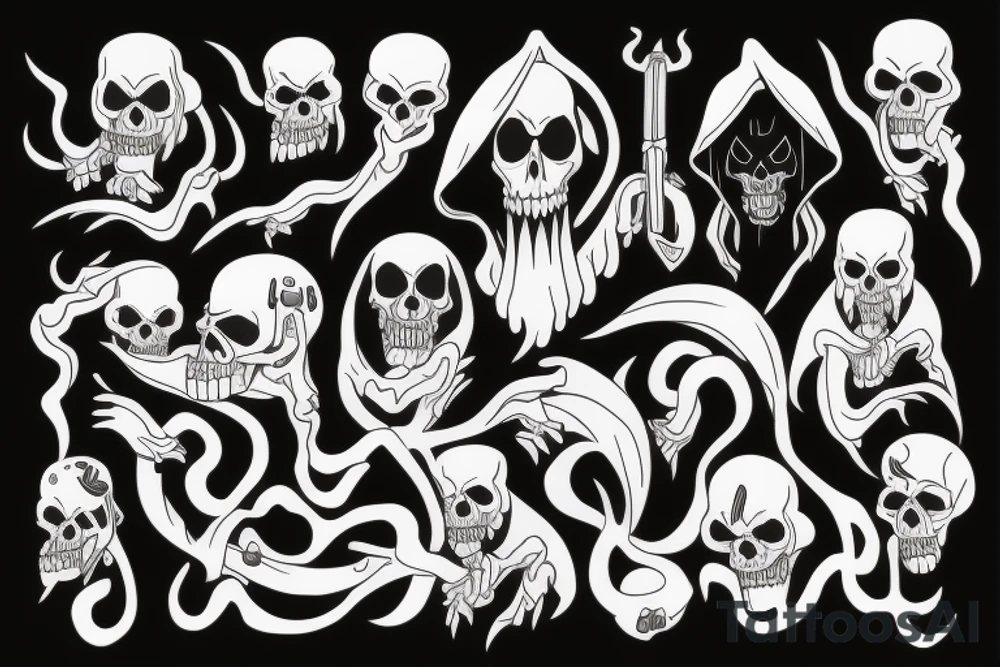 Grim reaper and Oni tattoo idea