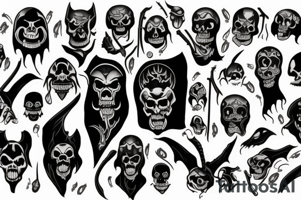 Grim reaper and Oni tattoo idea
