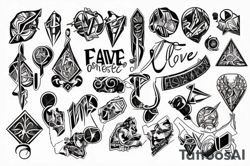 Love strength power overcome music faith family tattoo idea