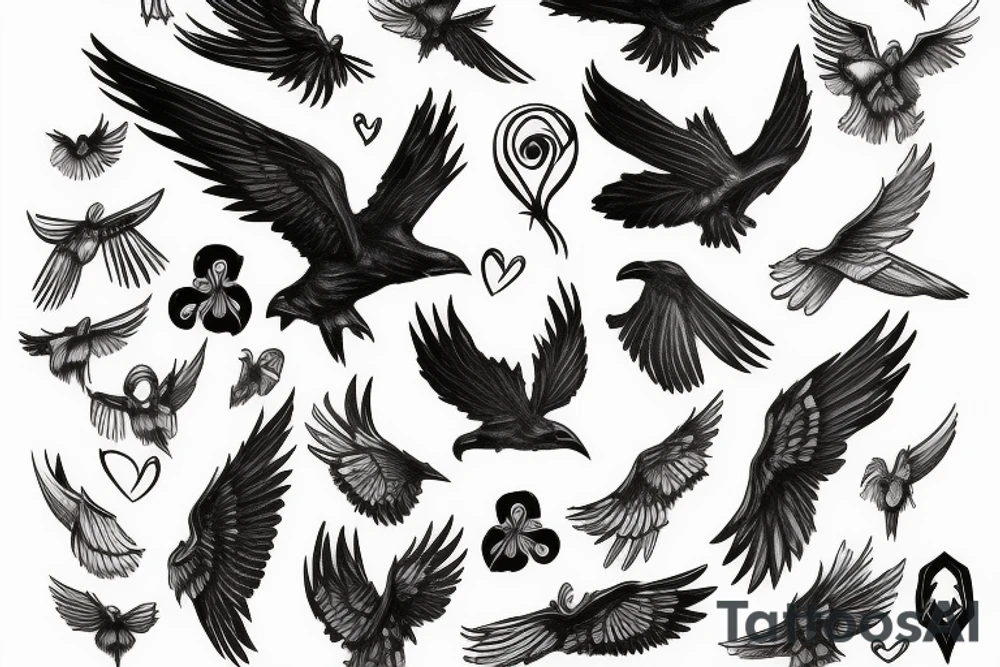 raven with open wings tattoo idea