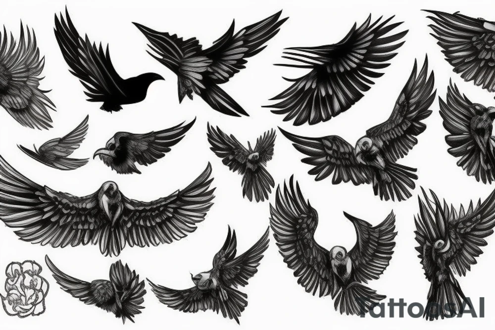 raven with open wings tattoo idea
