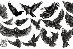raven with open wings tattoo idea