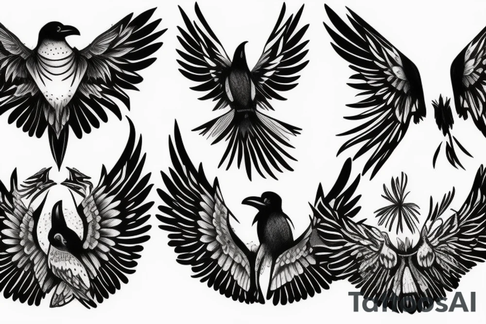 raven with open wings tattoo idea