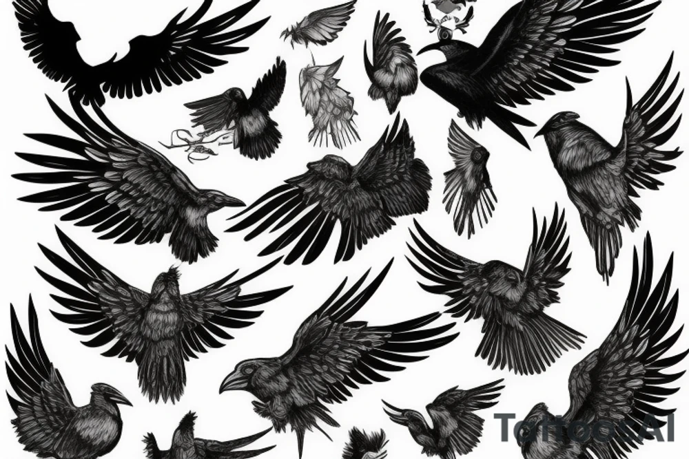 raven with open wings tattoo idea