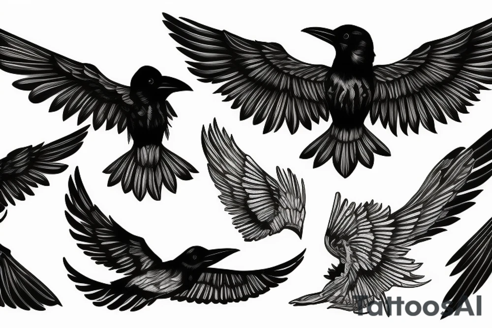 raven with open wings tattoo idea