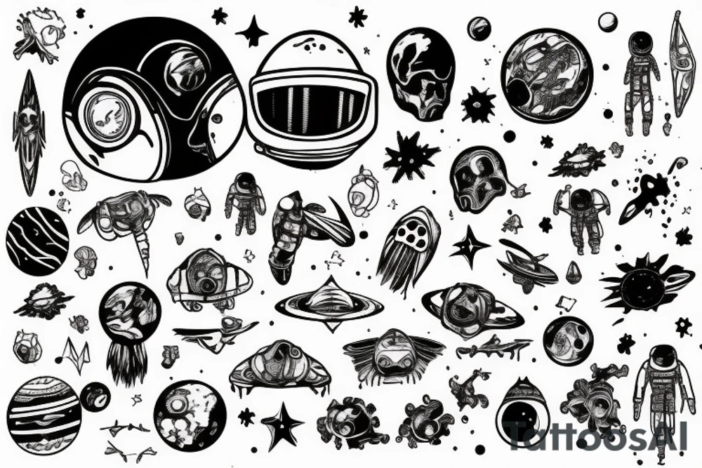 Spaceman, bones, Ctulhu tattoo idea