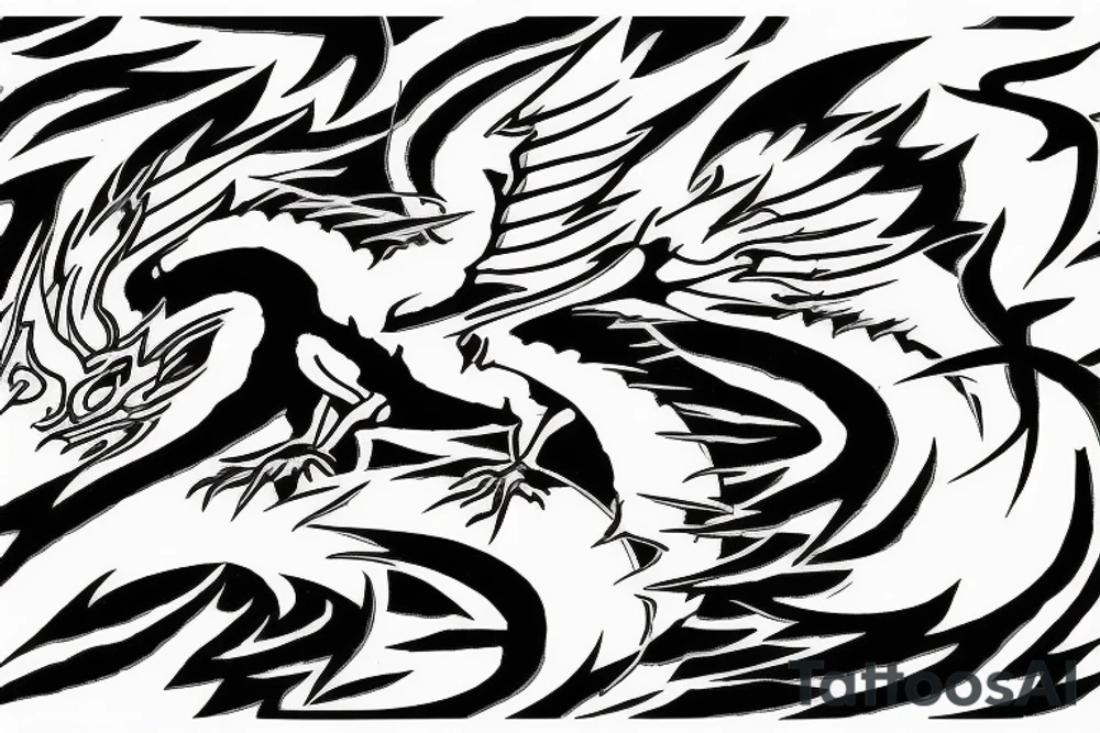 Dragon with lightning bolts fighting fire Phoenix tattoo idea