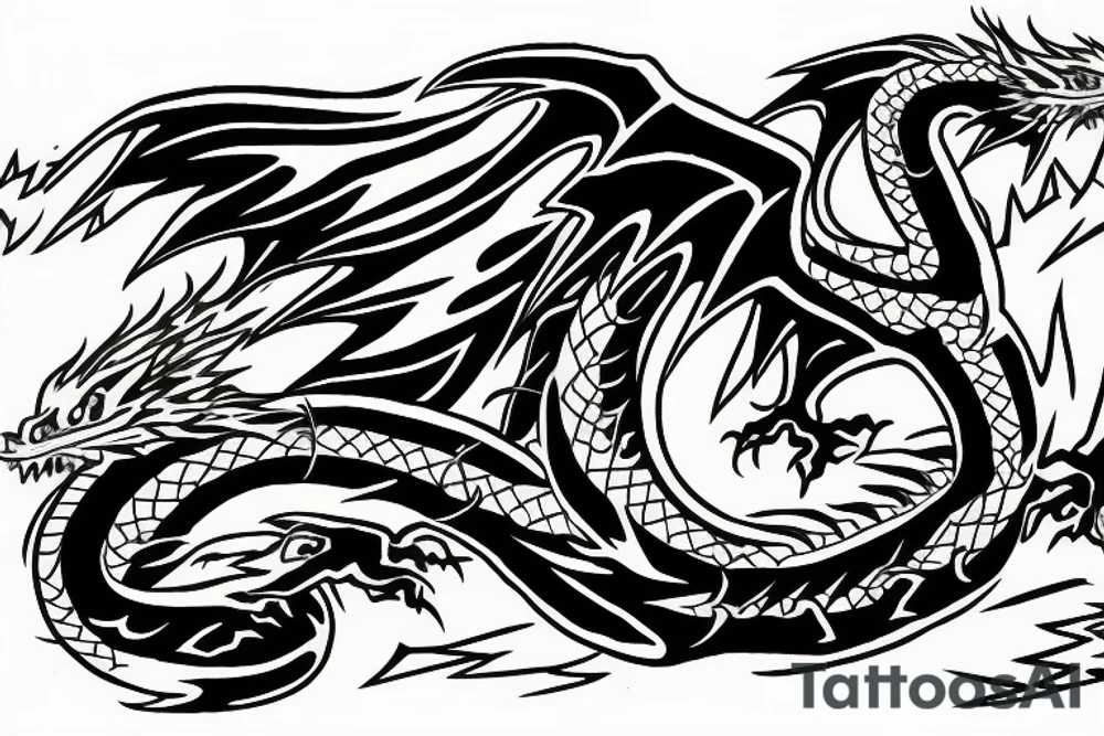 Dragon with lightning bolts fighting fire Phoenix tattoo idea
