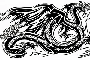 Dragon with lightning bolts fighting fire Phoenix tattoo idea