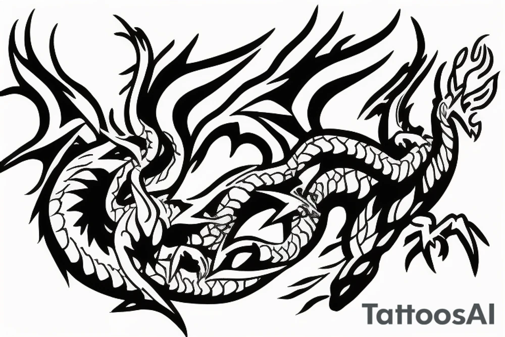 Dragon with lightning bolts fighting fire Phoenix tattoo idea