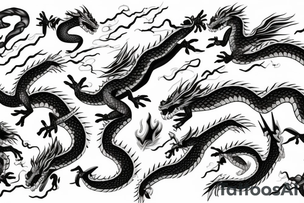Dragon with lightning bolts fighting fire Phoenix tattoo idea