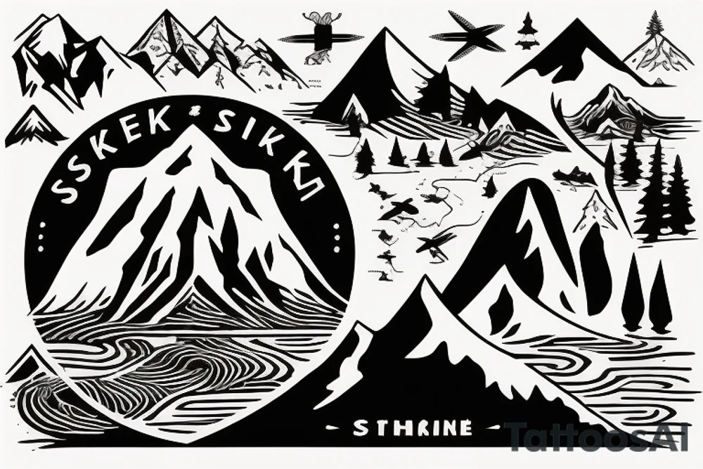 ski mountain near a lake tattoo idea